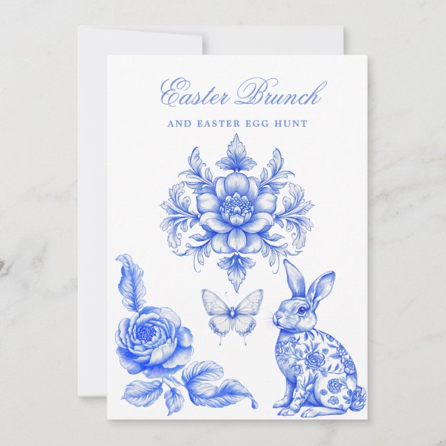 Convites Caça aos Ovos de Páscoa Blue Chinoiserie Brunch (Frente)