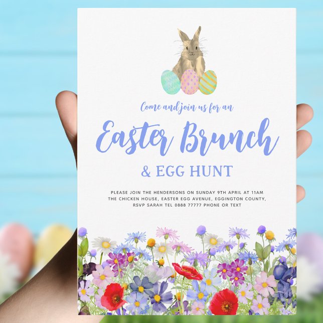 Convites Caça aos Ovos de Páscoa Coelho de Flores Silvestre (Easter bunny egg hunt and brunch boho wildflower invitation )