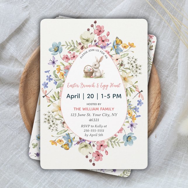 Convites Caça aos Ovos de Páscoa com Flores da Primavera e  (Create a memorable Easter gathering with this modern floral invitation. Purchase now!)