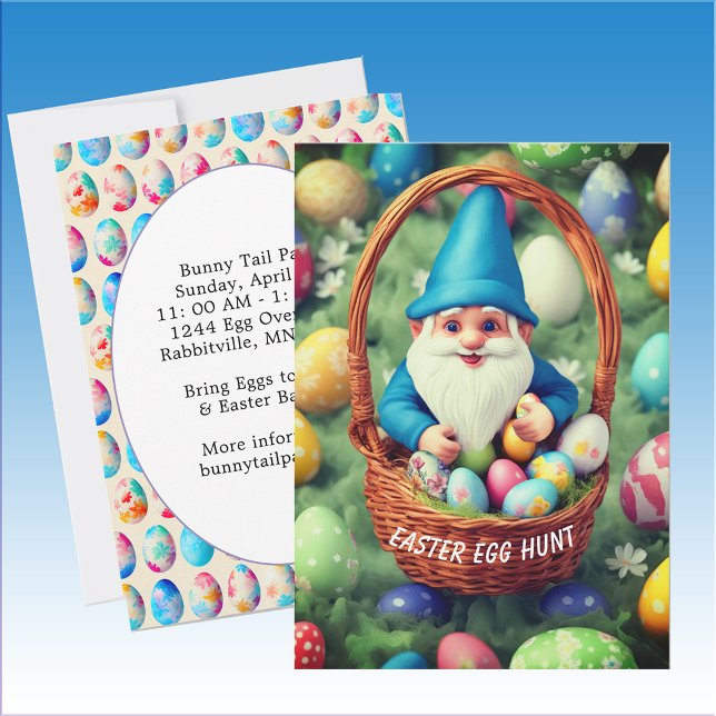 Convites Caça aos Ovos de Páscoa com Gnomo Encantador e Ces (Charming Gnome & Basket Easter Egg Hunt Invitation)