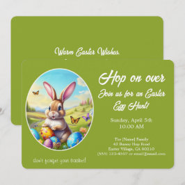Convites Caça aos Ovos de Páscoa Hop on Over Bunny Verde -