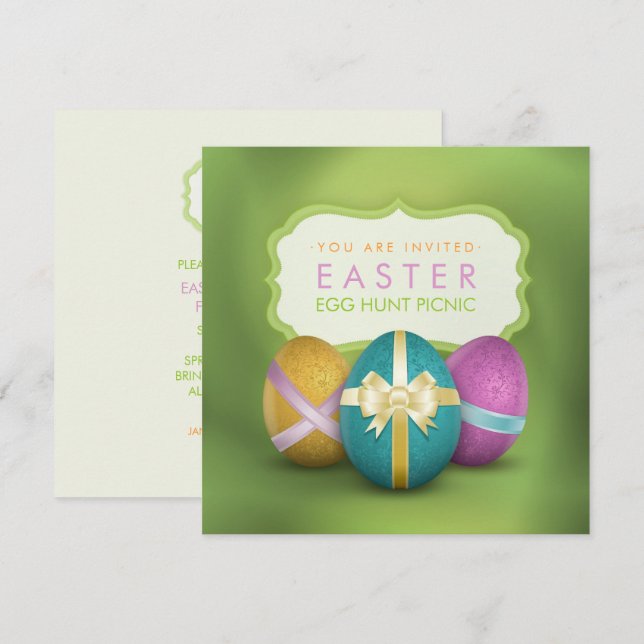 Convites Caça aos Ovos de Páscoa Piquenique Familiar (Frente/Verso)