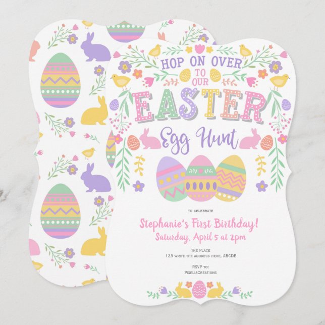 Convites Caça aos ovos de Páscoa, Primavera, Bunny, Festa d (Frente/Verso)