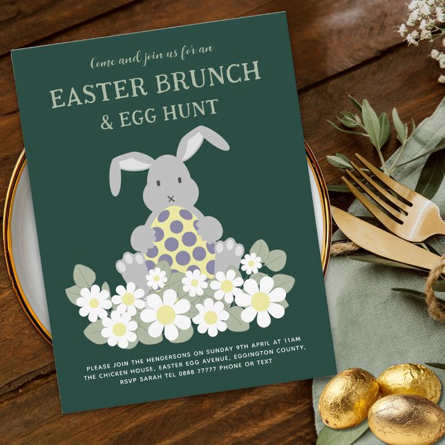 Convites Caça aos Ovos no Brunch de Páscoa Coelho Fofo Flor (Easter egg hunt spring brunch cute bunny floral garden party invitation)