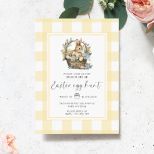 Convites Caça de Ovo de Páscoa Amarelo Gingham Bunny