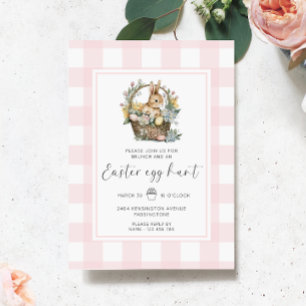 Convites Caça De Ovo De Páscoa Rosa Gingham Bunny