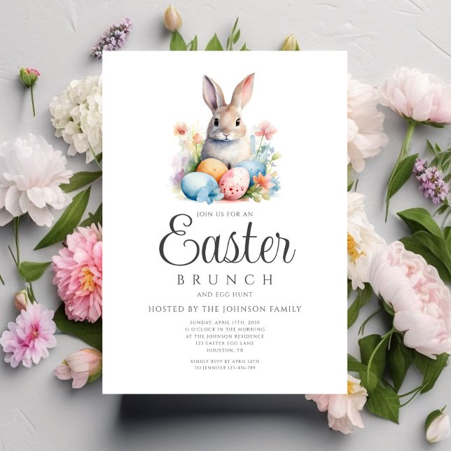 Convites Caça De Ovo E Brunch De Páscoa (Cute Bunny Egg Hunt And Easter Brunch Invitation)