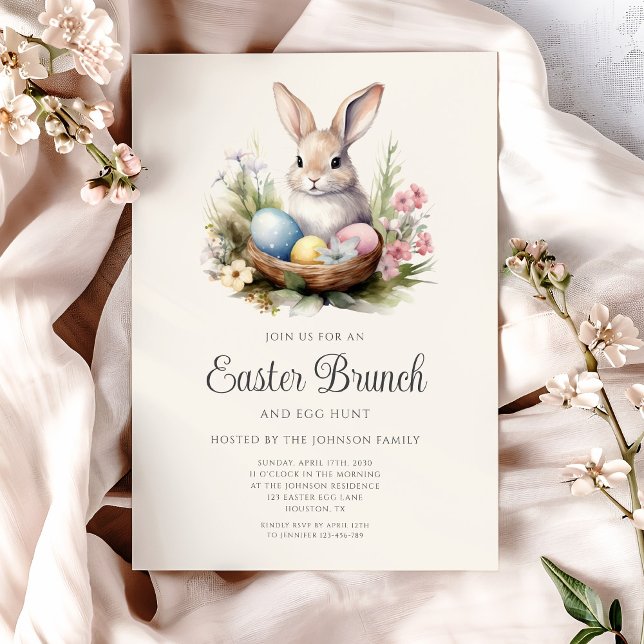 Convites Caça De Ovo E Páscoa De Coelho Elegante (Elegant Rabbit Egg Hunt And Easter Brunch Invitation)