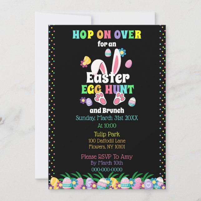 Convites Caça de Ovos de Páscoa de Aquarelas Vibrantes e Br (Frente)