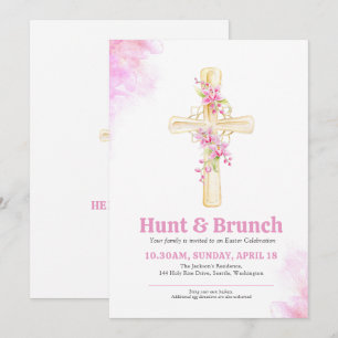 Convites Caça de Páscoa Cruzada e Brunch Rosa Floral orquíd