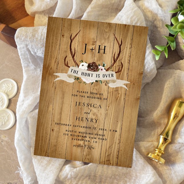 Convites Caça Terminou Rustic Antlers de Madeira Casamento (Criador carregado)