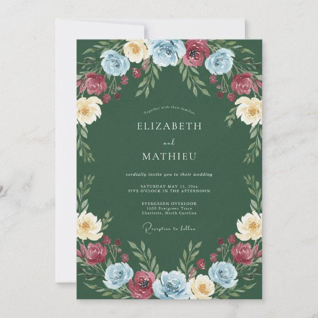 Convites Caça Verde Casamento Floral Multicolorido (Frente)