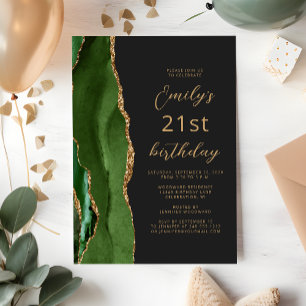 Convites Caça Verde Ouro Ágata Ardósia Script 21º Aniversár