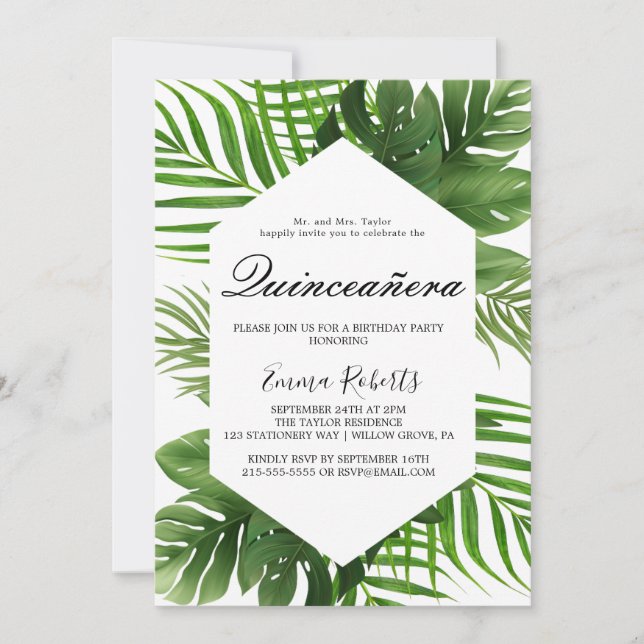 Convites Caçador de Verdor Verde Quinceañera  (Frente)