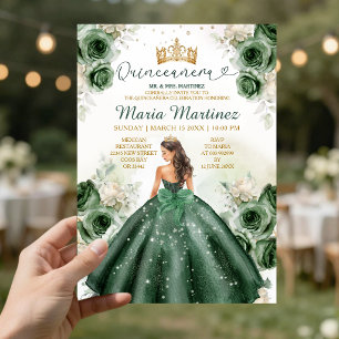 Convites Caçador Verde Floral Princesa Dourada Quiñceanera