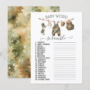 Convites Caçando Camo Clothesline Baby Word Scramble