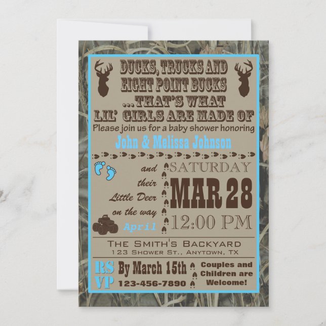 Convites Caçando Chá de Menino Camo Menino Chamando Raparig (Frente)