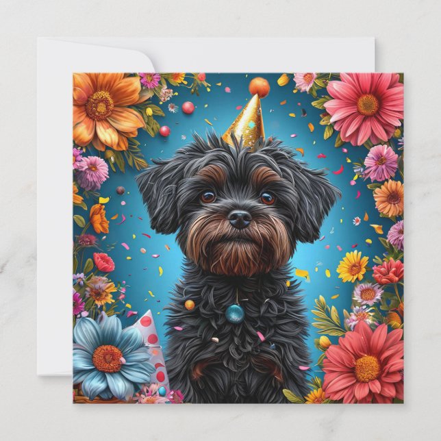 Convites Cachorrinho Adorável com Chapéu de Aniversário (Frente)