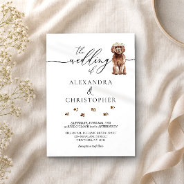 Convites Cachorrinho Cavapoo marrom Caligrafia de Casamento