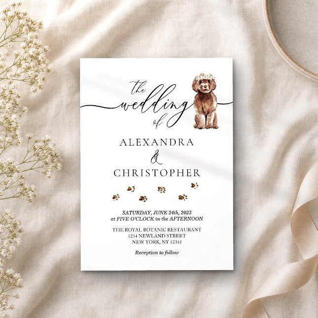 Convites Cachorrinho Cavapoo marrom Caligrafia de Casamento (Criador carregado)