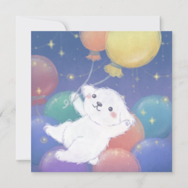 Convites Cachorrinho Fofo com Balões & Estrelas (Frente)