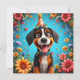 Convites Cachorro Adorável Celebrando Festa de Aniversário