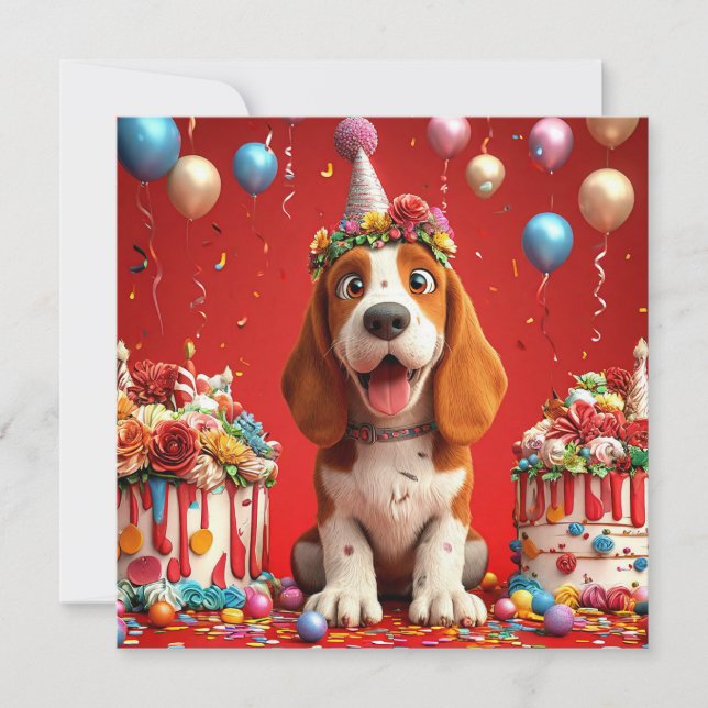 Convites Cachorro Beagle Adorável Comemora Aniversário (Frente)