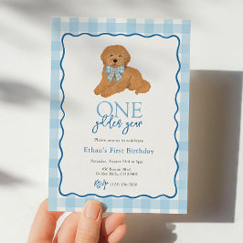 Convites Cachorro Blue Goldendoodle Ano Dourado Primeiro An