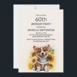 Convites Cachorro Cachorro Cachorro Girassóis 60º Aniversár<br><div class="desc">Cachorro Corgi bonito com girassóis 60º convite de aniversário para mulheres. Este cartão pode ser projetado para qualquer pessoa de qualquer idade. Entre em contato comigo para obter assistência com sua personalização ou para solicitar produtos adicionais de correspondência ou coordenação para sua celebração.</div>