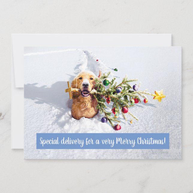 Convites Cachorro Com Árvore Na Neve (Frente)