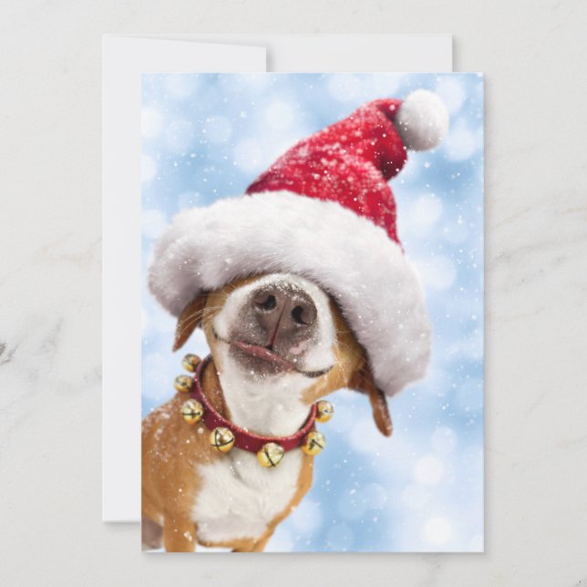 Convites Cachorro Com Chapéu Grande de Papai Noel (Frente)