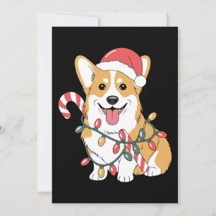 Convites Cachorro Corgi de Natal Chapéu do Papai Noel Luzes