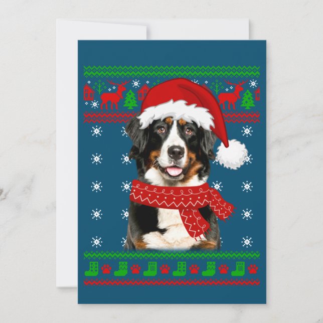 Convites Cachorro da Montanha Bernesa Suéter Feio Natal Cac (Frente)