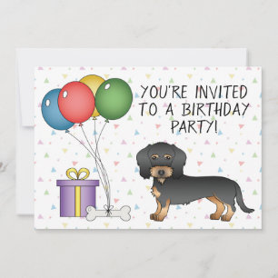 Convites Cachorro Dachshund de Cabelo Fio Preto e Castanho