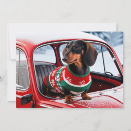 Convites cachorro dachshund em um carro, e as festas