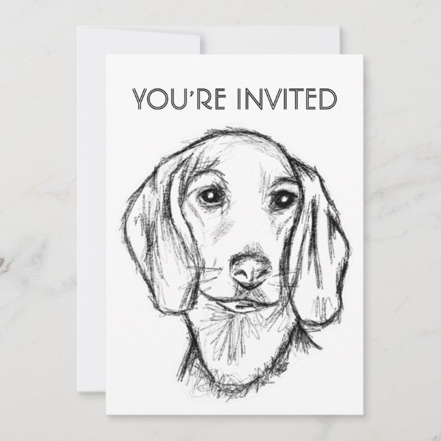 Convites cachorro dachshund preto e branco desenho simples  (Frente)