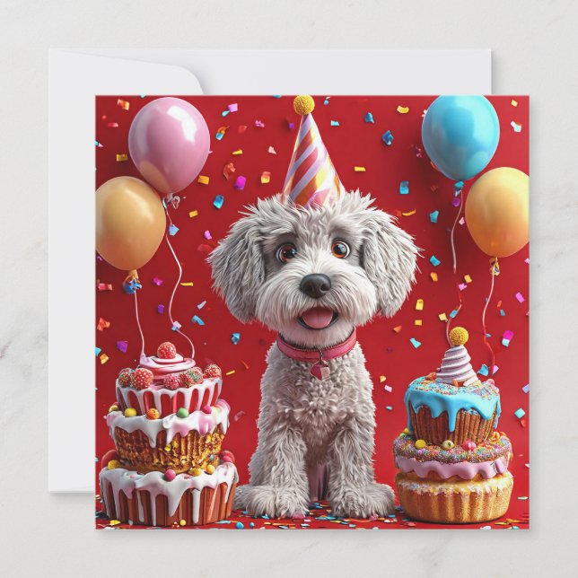 Convites Cachorro de aniversário com bolo e balões (Frente)