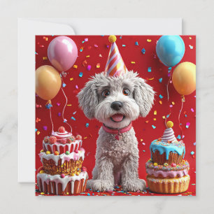 Convites Cachorro de aniversário com bolo e balões