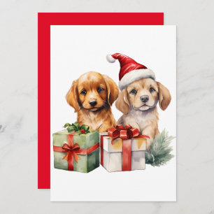 Convites Cachorro de Natal de Aquarela com presentes