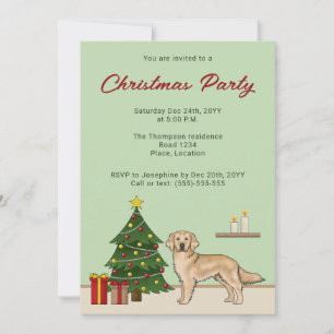 Convites Cachorro de Ouro Amarelo com árvore de Natal