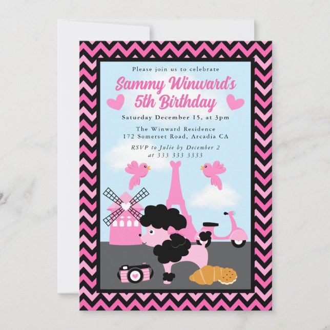 Convites Cachorro de Poodle Glamoroso no Aniversário de cri (Frente)