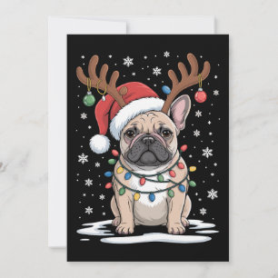 Convites Cachorro de Rena Bulldog Francês de Natal Luzes de
