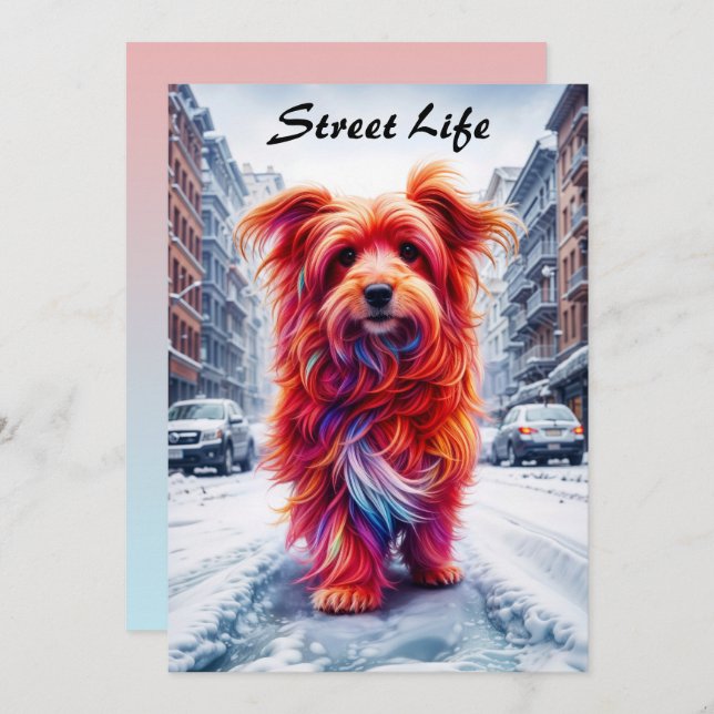 Convites Cachorro de rua adorável em uma paisagem gelada na (Frente/Verso)