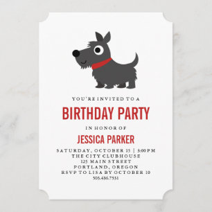 Convites Cachorro escocês preto e Festa de aniversário ve