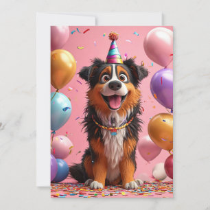 Convites Cachorro Feliz Celebrando Aniversário Com Bolo