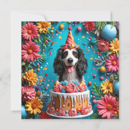 Convites Cachorro Feliz Celebrando Aniversário Com Bolo Col