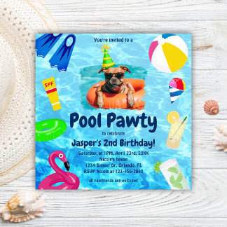 Convites Cachorro Festa de Piscina de Aniversário Puppy Paw