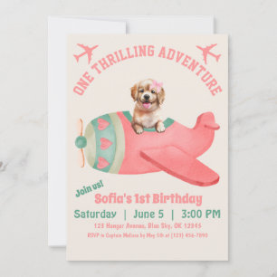 Convites Cachorro Fofo Voando Avião Rosa Aniversário Aquare