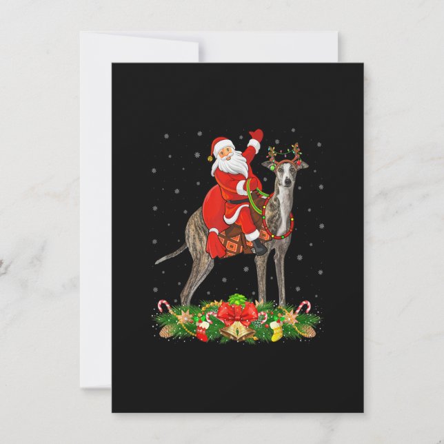Convites Cachorro Galgo Natal Engraçado Papai Noel Montando (Frente)