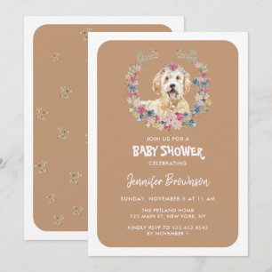 Convites Cachorro Goldendoodle Flores Rústicas